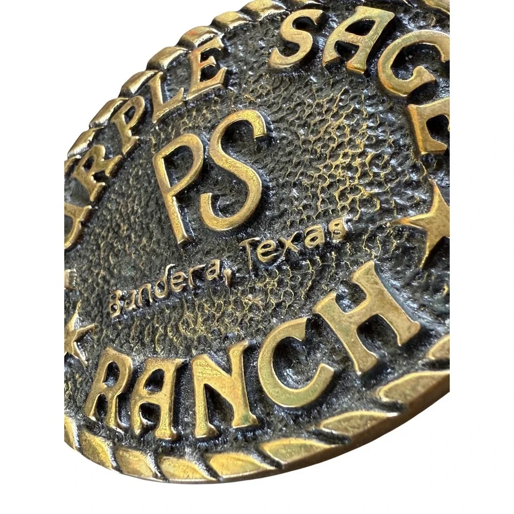 Purple Sage Ranch Belt Buckle Solid Brass Vintage Bandera Texas‎ Made USA
